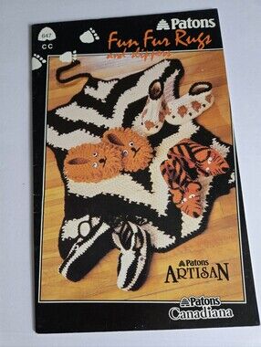 Patons "Fun Fur Rugs and Slippers" knitting or crochet patterns Vtg